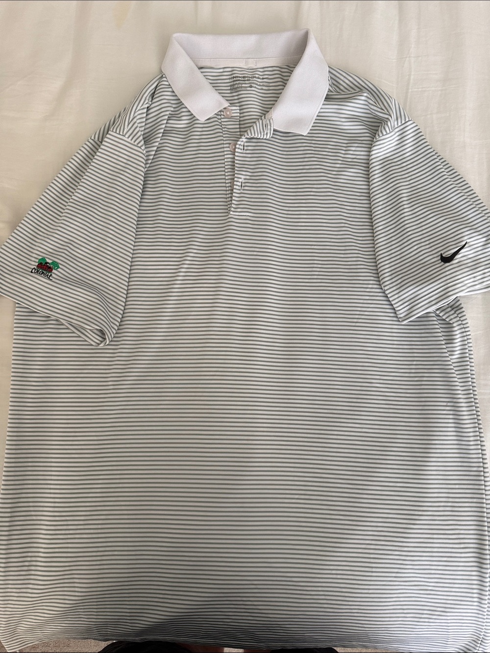 Nike Men’s White and Gray Thin-Striped Polo